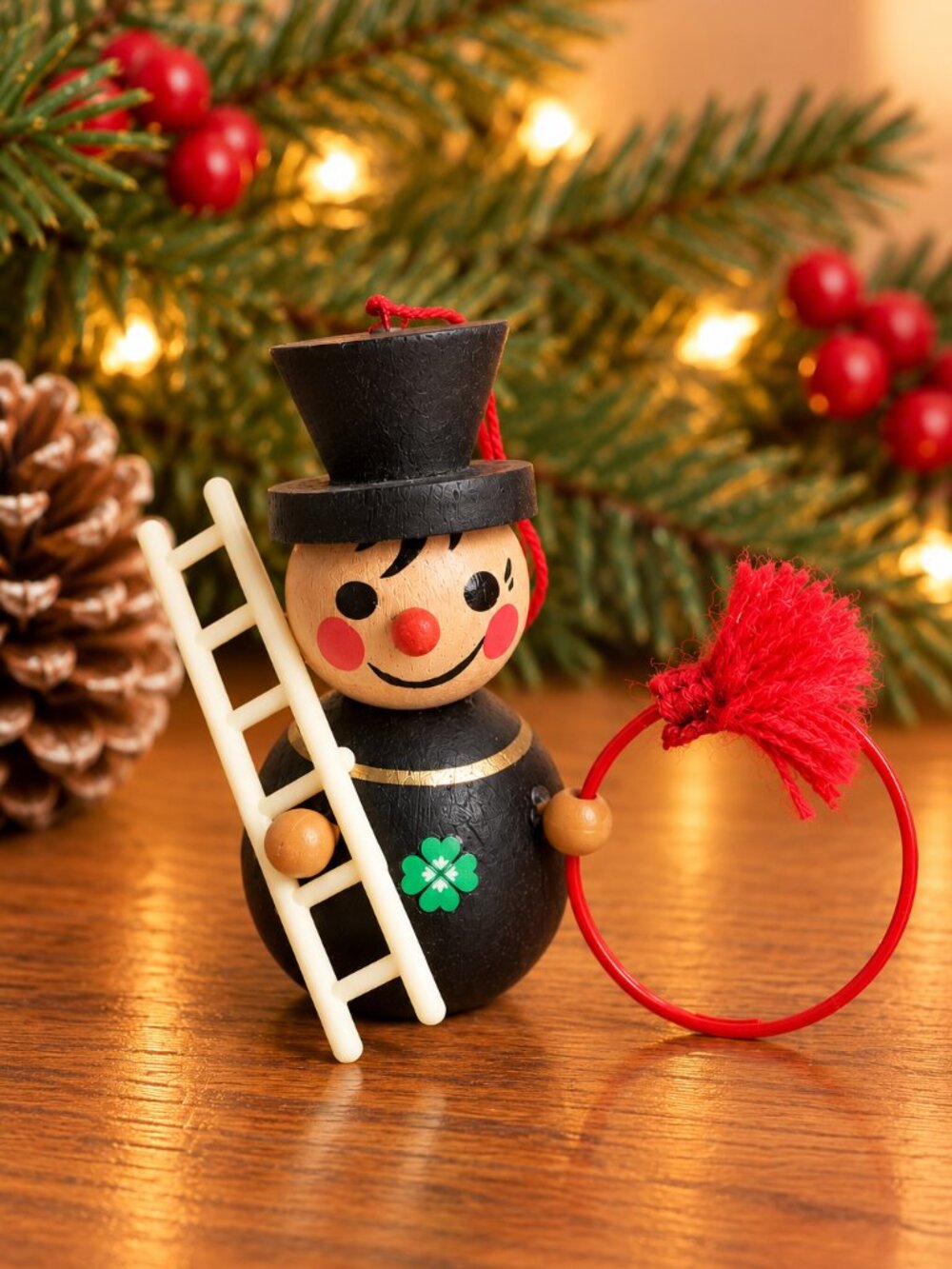 Steinbach German Christmas Ornament Chimney Sweep Shamrock Ladder Broom 2.75"